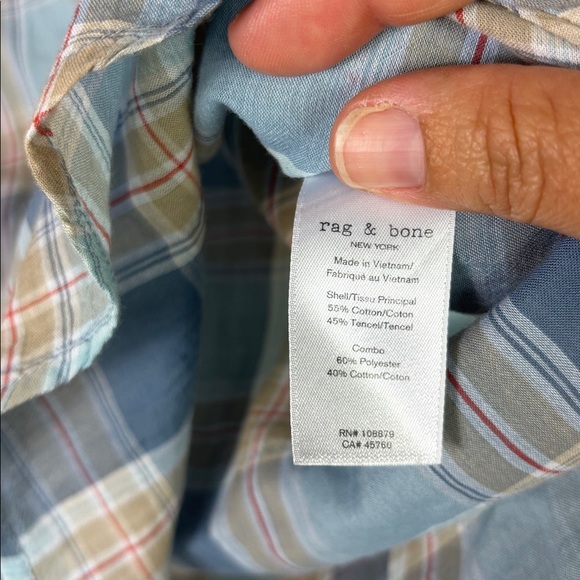 Rag & Bone Blue Beige Gus Button Down Shirt Short Sleeve size Large - Picture 4 of 11